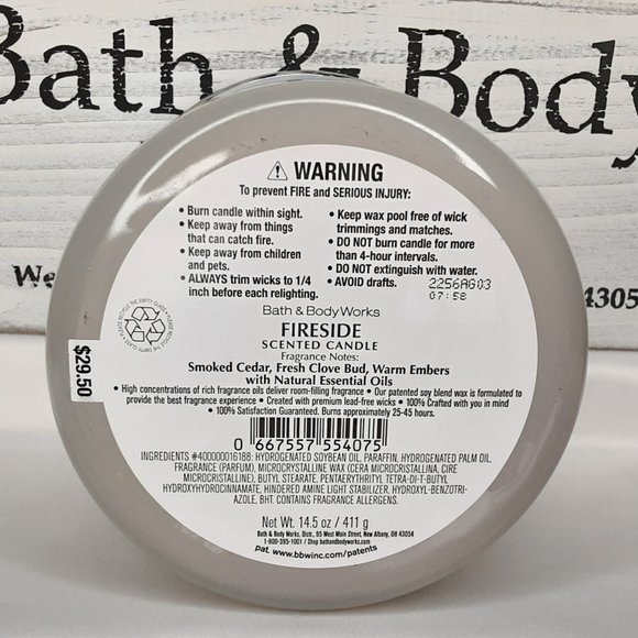 BATH & BODY WORKS 'FIRESIDE' 3~WICK SCENTED CANDLE DECORATIVE IRIDESCENT TOP - Picture 5 of 9